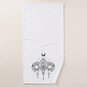 Retro mystic geometric design in black bath towel set