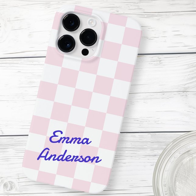 Retro name light pink white checkerboard pattern Case-Mate iPhone case (Retro name light pink white checkerboard pattern Case-Mate iPhone case)