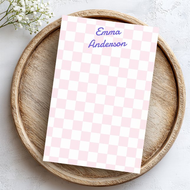 Retro name light pink white checkerboard pattern post-it notes (Retro name light pink white checkerboard pattern post-it notes)