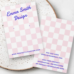 Retro name light pink white checkers earring card