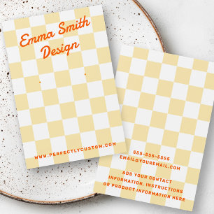 Retro name pale yellow white checkers earring card