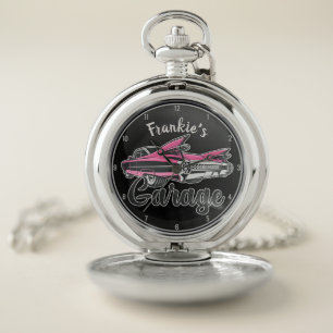 Retro NAME Pink Caddy Vintage Classic Car Garage   Pocket Watch