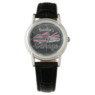 Retro NAME Pink Caddy Vintage Classic Car Garage Watch