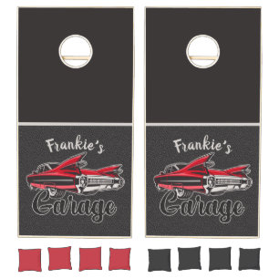 Retro NAME Red Caddy Vintage Classic Car Garage Cornhole Set