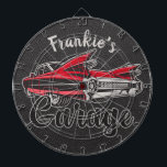 Retro NAME Red Caddy Vintage Classic Car Garage Dart Board<br><div class="desc">Retro Add NAME Red Caddy Vintage Classic Car Garage Design - Faux Chrome Style  - Customize with your Name or Custom Text! Perfect gift for that Fifties and Sixties Vintage Car lover!</div>