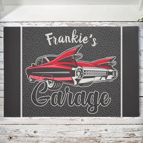 Retro NAME Red Caddy Vintage Classic Car Garage Doormat
