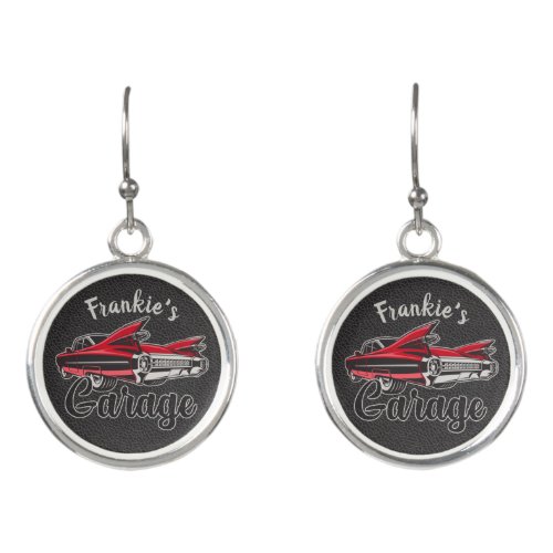 Retro NAME Red Caddy Vintage Classic Car Garage Earrings