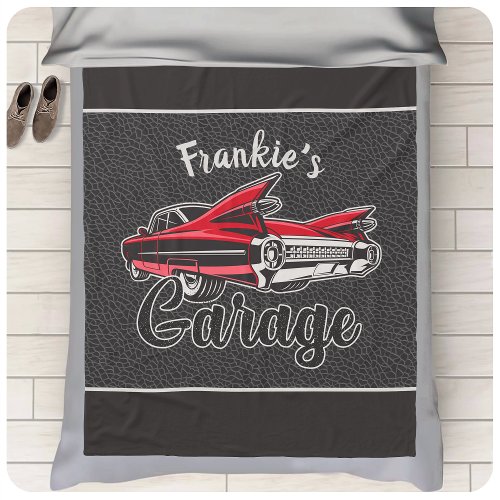 Retro NAME Red Caddy Vintage Classic Car Garage Fleece Blanket