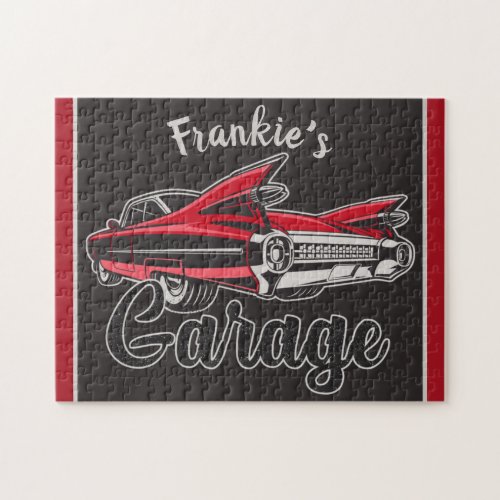 Retro NAME Red Caddy Vintage Classic Car Garage Jigsaw Puzzle