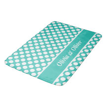 Retro Name Turquoise & White Polka Dot Pattern