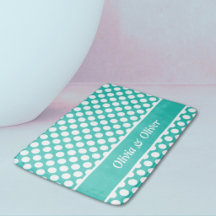 Retro Name Turquoise & White Polka Dot Pattern
