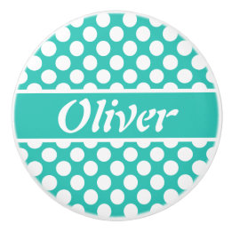 Retro Named Turquoise Polka Dot Ceramic Knob