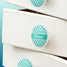 Retro Named Turquoise Polka Dot Ceramic Knob