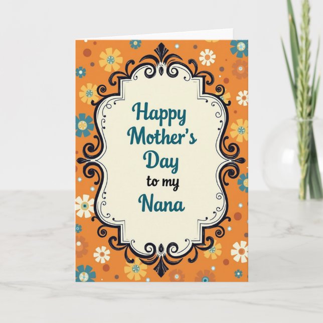 Retro Nana Mothers Day Floral Card (Front)