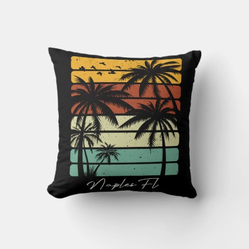 Retro Naples Florida Vintage 70s 80s Beach Style Throw Pillow