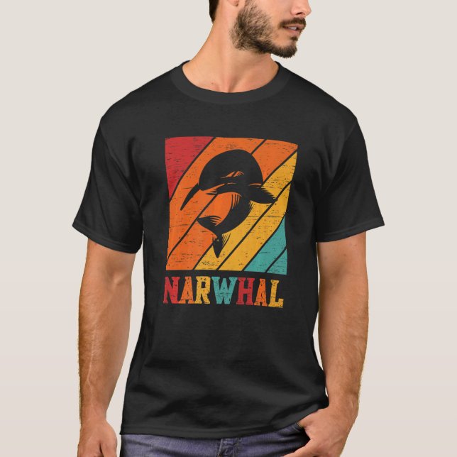 Retro Narwhal Unicorn Sea Fish Rainbow Kids Boy Gi T-Shirt (Front)