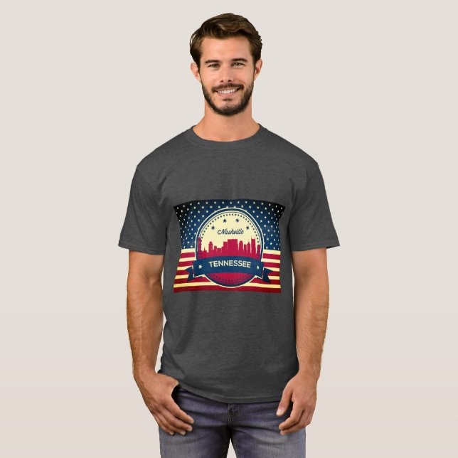 Retro Nashville Tennessee Skyline T-Shirt (Front Full)