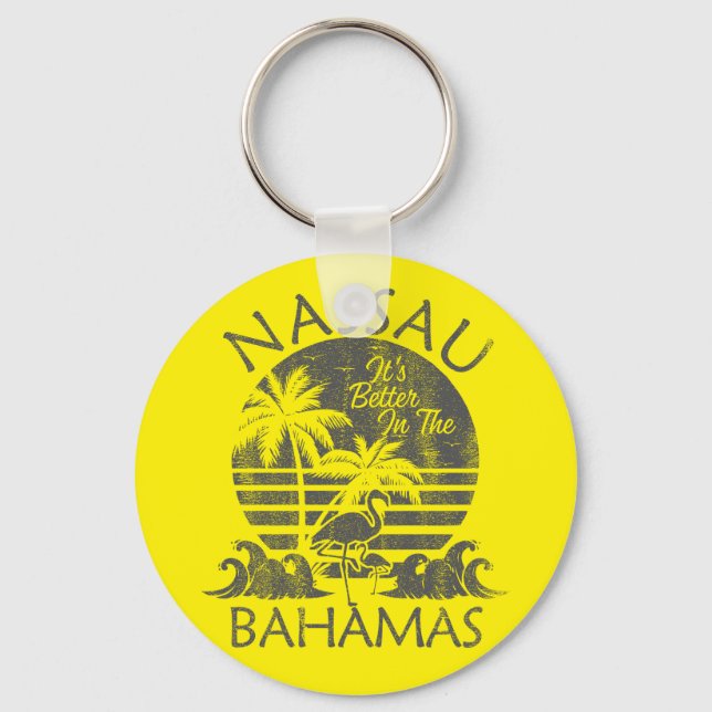 Retro Nassau Bahamas Vacation Bahamas Cruise Keychain (Front)