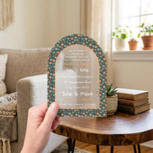 Retro Nasturtium Floral Arch Engagement Invitation