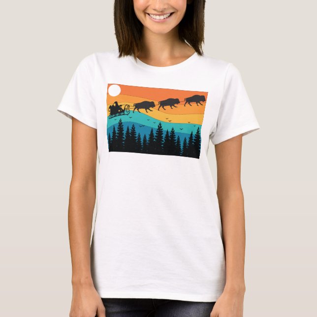 Retro National Park Bison Buffalo Xmas Christmas T-Shirt (Front)