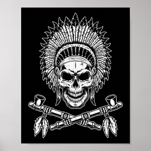 Retro Native American Chief Skull Poster