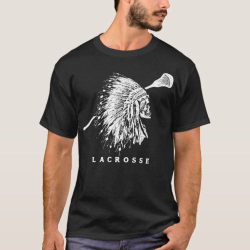 Retro Native Headdress Vintage Lacrosse Stick Skul T_Shirt