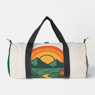 Retro Nature Sunset – Vintage Mountain Duffle Bag