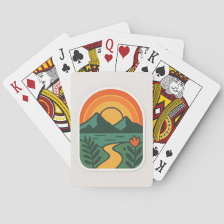 Retro Nature Sunset – Vintage Mountain Poker Cards