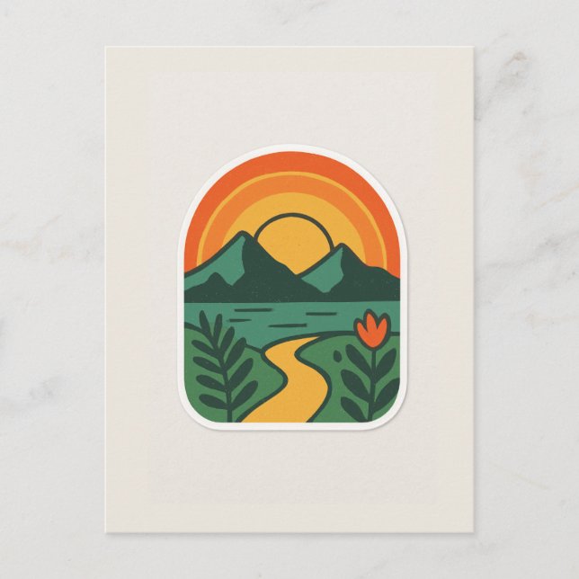 Retro Nature Sunset – Vintage Mountain Postcard (Front)