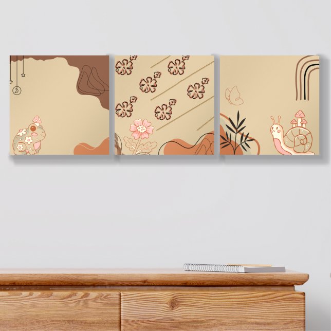 Retro Nature Wall Art Trio Acrylic Photo Tile (Dresser)
