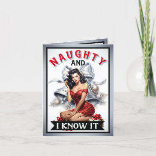 Retro Naughty and I know it Christmas Pinup Letterpress Thank You Card