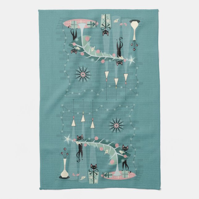 Retro Naughty Kitty Christmas ©️studioxtine Kitchen Towel (Vertical)