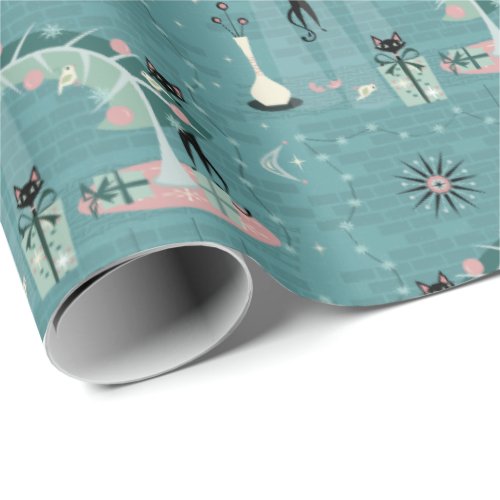 Retro Naughty Kitty Christmas Wrapping Paper