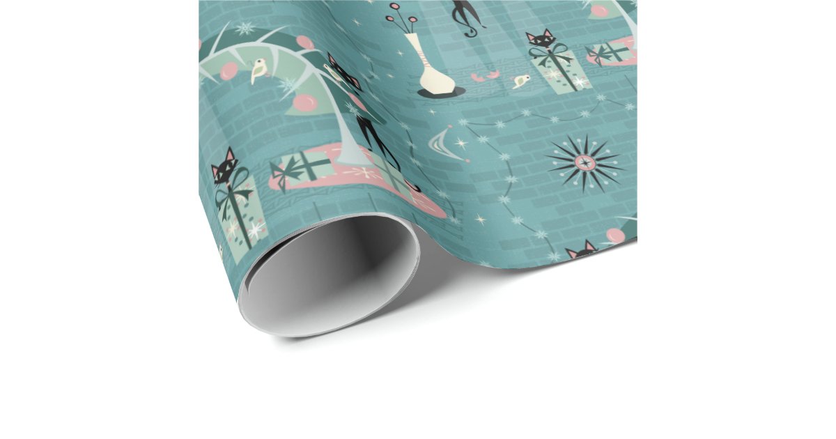 Retro Naughty Kitty Christmas Wrapping Paper | Zazzle
