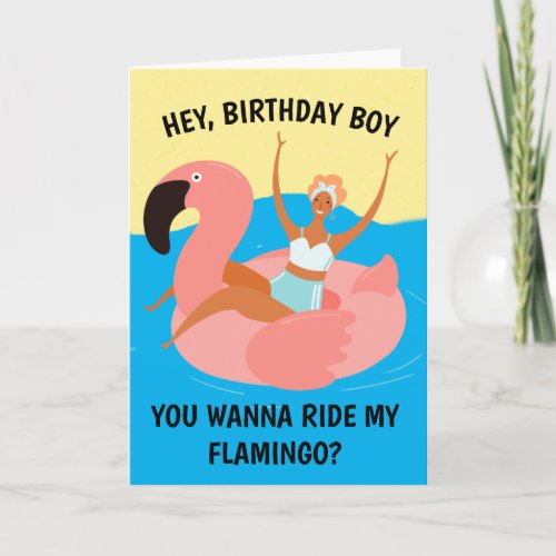 Retro Naughty Ride My Flamingo Adult Birthday Card