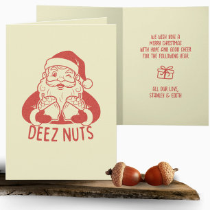 Retro Naughty Santa Deez Nuts Funny Christmas Card