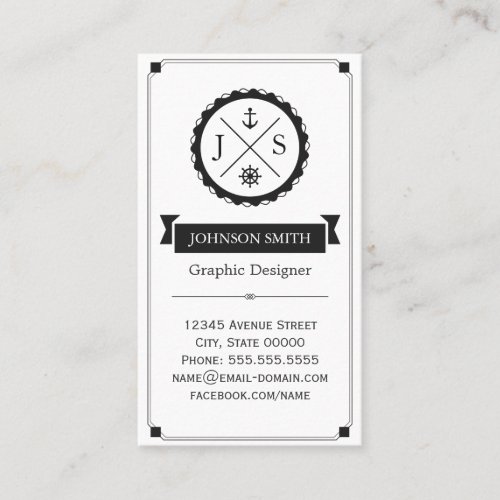 Retro Nautical Anchor Monogrammed Business Card Templates
