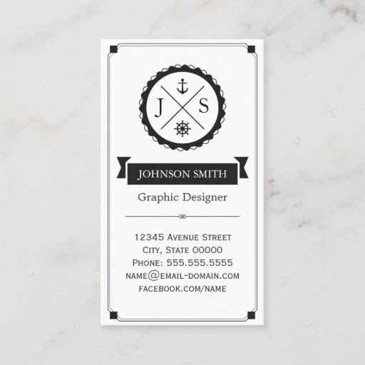Customizable Retro Nautical Anchor Monogrammed Business Card Templates