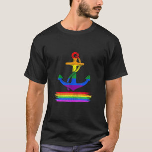 Retro Nautical Anchor Rainbow Lgbt Pride Gay Sailo T-Shirt