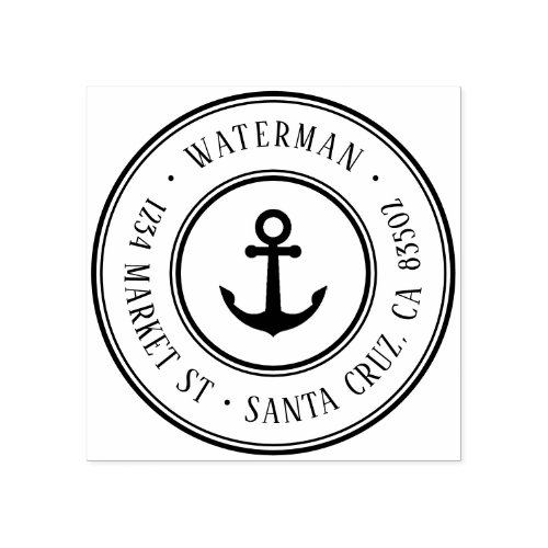 Retro Nautical Anchor Round Return Address Rubber Stamp