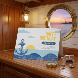 Retro Nautical Anchor & Sun Personalized Birthday  Card