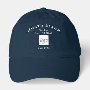 Retro Nautical Beach Club White Text Custom Logo Hat