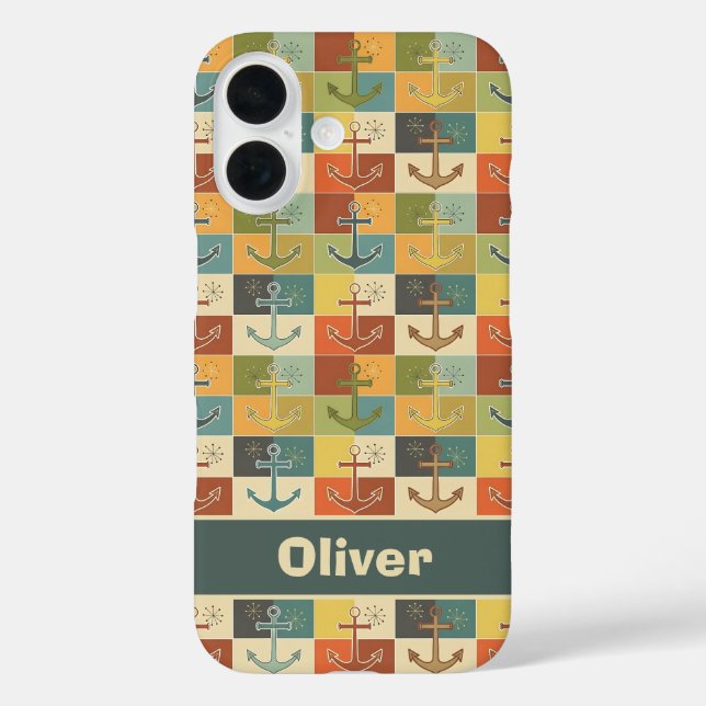 Retro Nautical Modern Anchor Pattern  Case-Mate iPhone Case (Back)