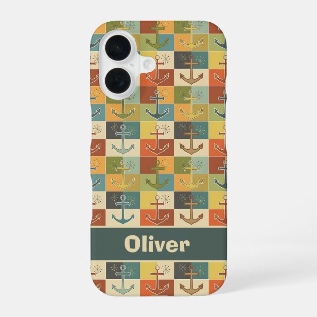 Retro Nautical Modern Anchor Pattern  Iphone Case (Back)