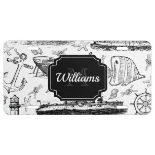 Retro Nautical Pattern License Plate