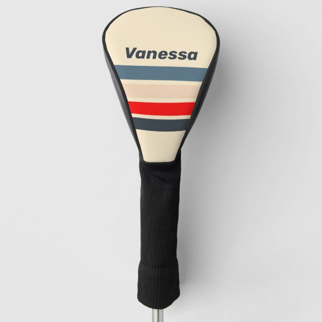 Retro Nautical Rainbow Across Striping with Name Golf Head Cover (Front)