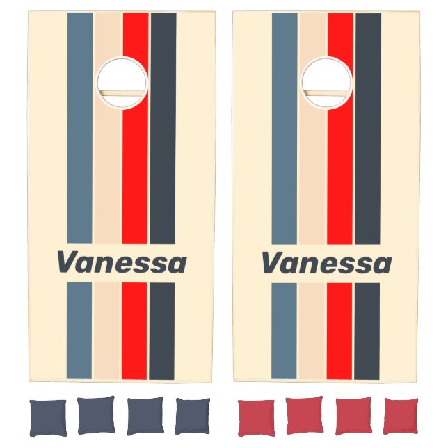 Retro Nautical Rainbow Pin Striped with Name Cornhole Set (Set)