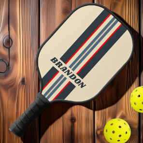 Retro Nautical Rainbow Rally Stripes with Name Pickleball Paddle