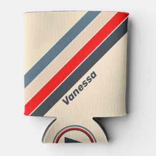 Retro Nautical Rainbow Striped with Name Can Cooler