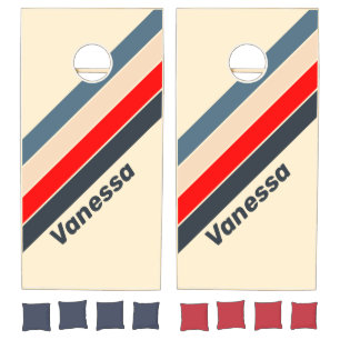 Retro Nautical Rainbow Striped with Name Cornhole Set